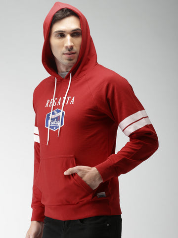 Harvard Men Red Printed Hooded Sweatshirt