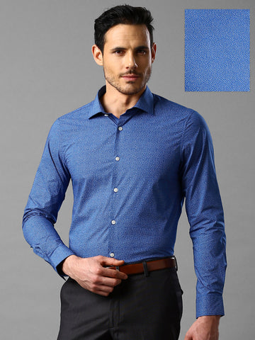 INVICTUS Blue Printed Slim Fit Formal Shirt