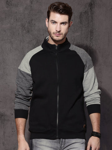 Men Black & Grey Solid Sweatshirt
