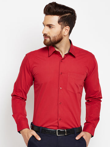 Hancock Men Red Slim Fit Solid Formal Shirt